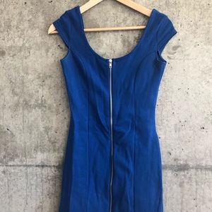 Cobalt blue, bodycon dress with front zipper